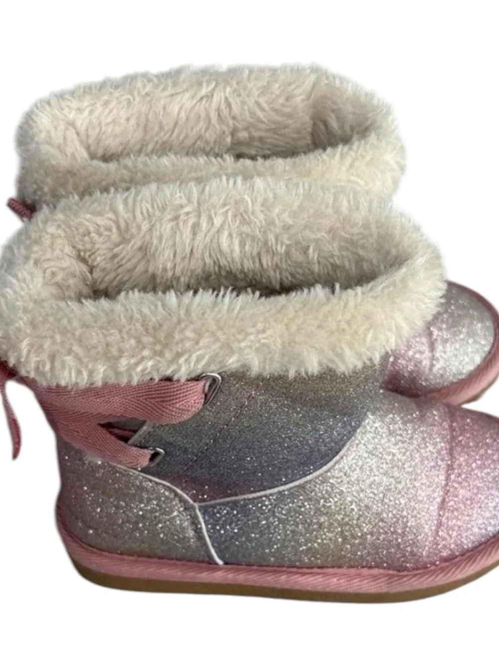 Girls' Pink Glitter Faux-Fur Lined Winter Boots Size 10